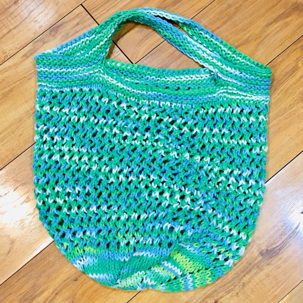 Crochet knitted bag purse tote cotton swim beach summer aqua teal blue w…